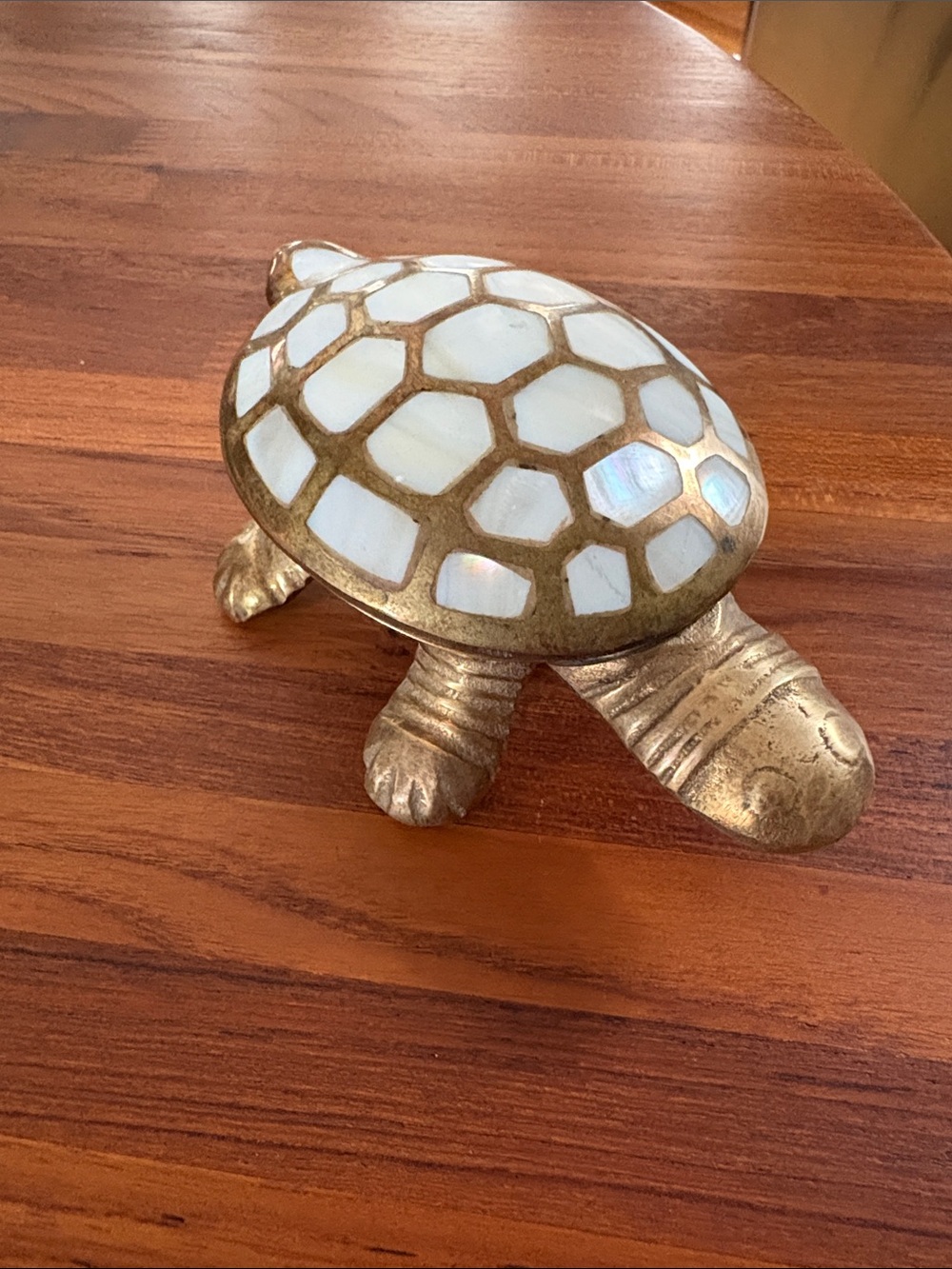 Vintage - Brass, Mother of Pearl, Turtle, Tortoise, Lidded Trinket Dish - 1960s